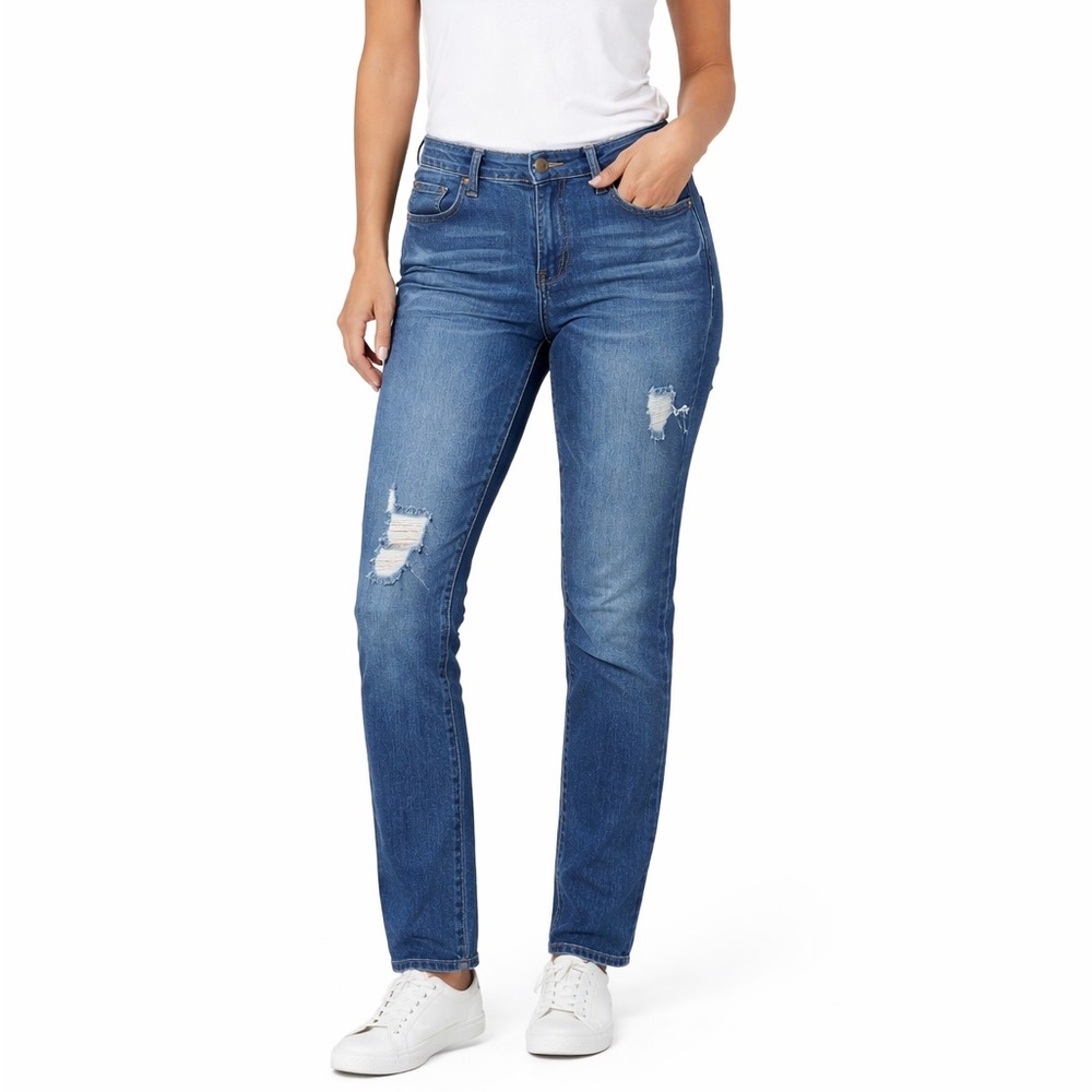 Liverpool Jeans Company Womens Distressed Mid-Rise Skinny Jeans Blue Size 6 / 28